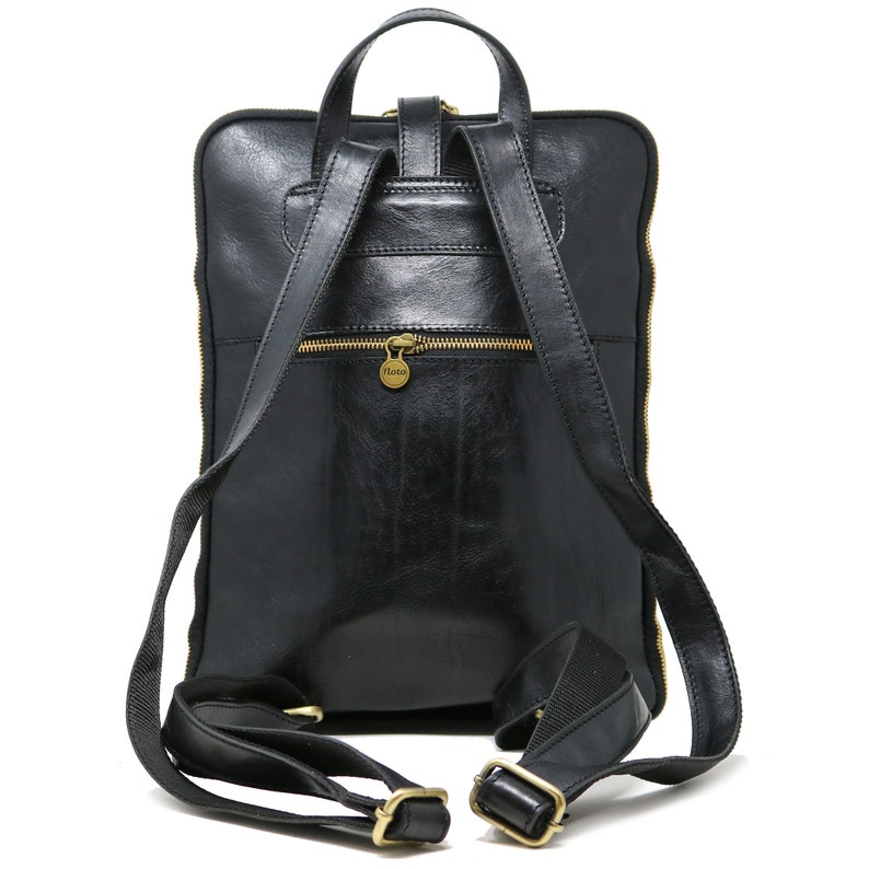 Leather Backpack, Leather Bag, Leather Knapsack, Floto Venezia Knapsack Leather Backpack in Black Full Grain Calfskin Leather 8635BLACK image 4