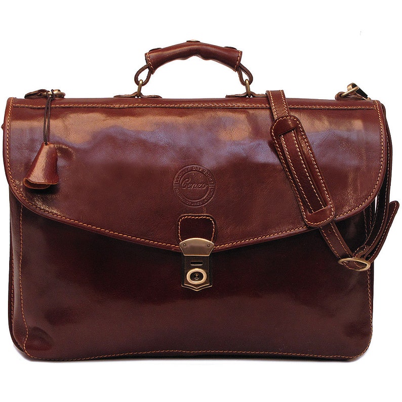 Leather Messenger Bag, Brown Leather Messenger, Mens Leather Briefcase, Laptop Bag, Leather bag, Mens Briefcase, Cenzo 4050BROWN image 2