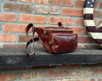 Leather Fanny Pack, Leather Satchel, Leather Bag, Leather Waist Pack, Daypack, Crossbody, Floto Fanny Pack (10619 BROWN)