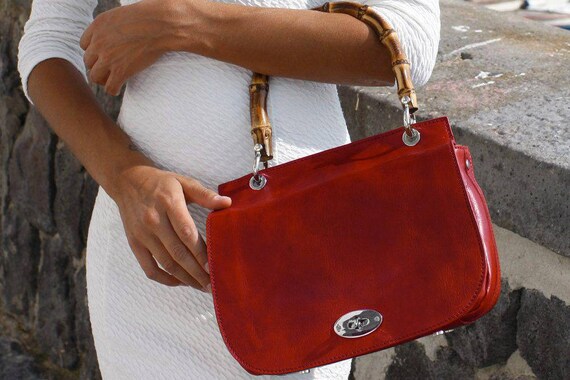 bamboo handle leather bag