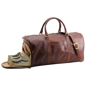 Leather Weekender Bag, Leather Travel Bag with Shoe Compartment, Weekender Bag, Carryon Bag, Leather Duffle Bag image 2
