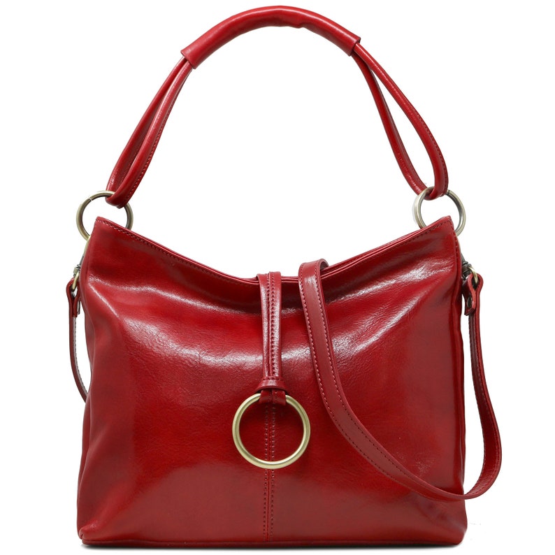 Leather Bag, Leather Handbag, Leather Shoulder Bag, Leather Purse, Red Shoulder Bag, Floto Tavoli 5541RED image 3