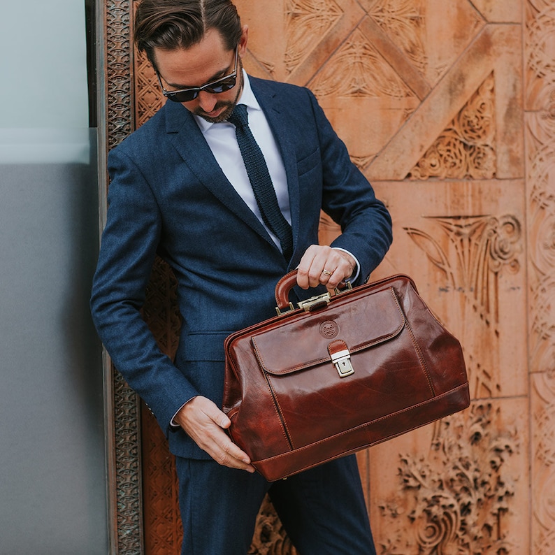 Leather Doctor Briefcase Handmade Leather Doctor Style Bag Etsy