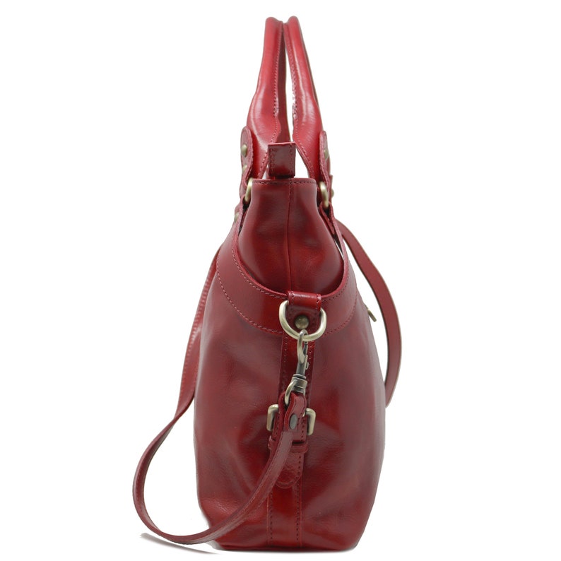 Leather Bag, Handmade Leather Bag, Handbag, Woman Leather Bag, Red Leather Shoulder Bag, Made in Italy Handbag 5579RED image 5