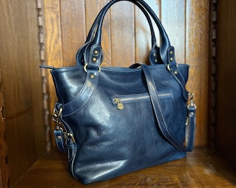 Leather Bag, Handmade Leather Bag, Handbag, Woman Leather Bag, Blue Leather Shoulder Bag, Made in Italy Handbag (5579BLUE)