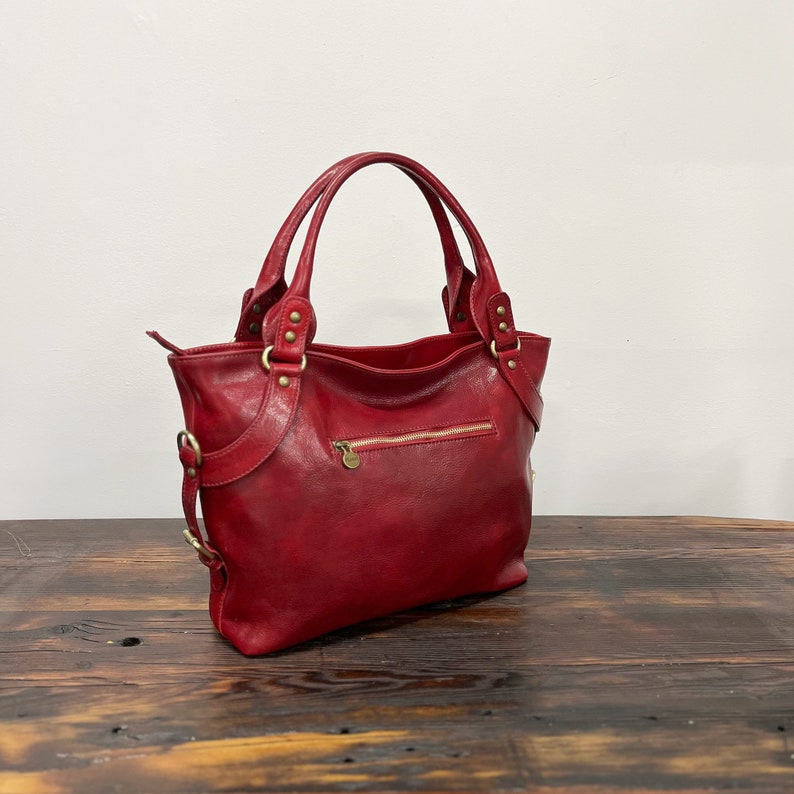 Leather Bag, Handmade Leather Bag, Handbag, Woman Leather Bag, Red Leather Shoulder Bag, Made in Italy Handbag 5579RED image 10