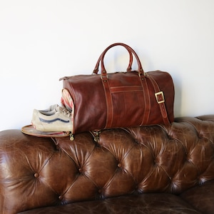 Leder-Weekend-Tasche, Leder-Reisetasche mit Schuhfach, Weekender-Tasche, Tragetasche, Leder-Reisetasche