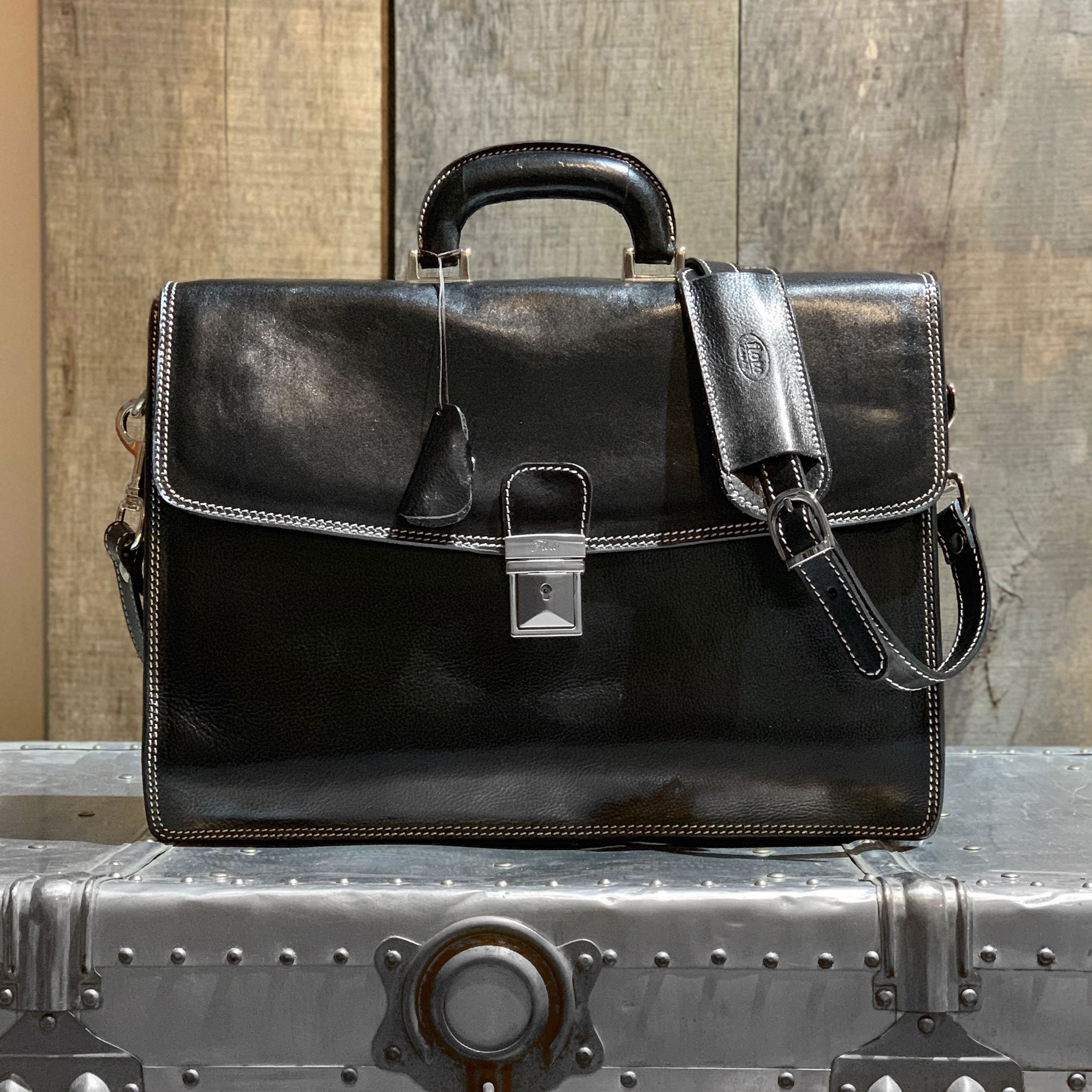 Leather Briefcaseblack Leather Briefcase Mens Leather Etsy