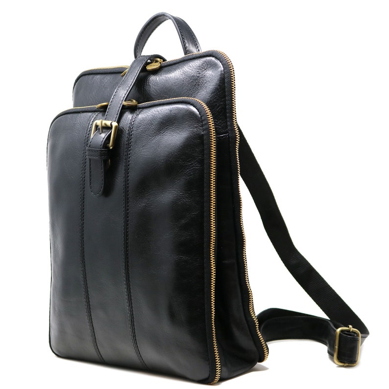 Leather Backpack, Leather Bag, Leather Knapsack, Floto Venezia Knapsack Leather Backpack in Black Full Grain Calfskin Leather 8635BLACK image 3