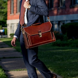 Handmade Italian Leather Briefcase Attache Men&#39;s Laptop Bag (68 Brown)