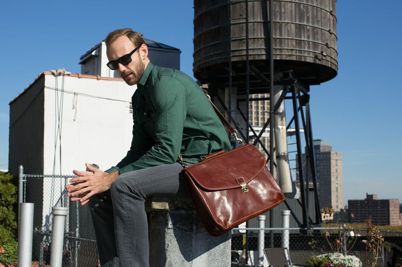 Leather Messenger Bag, Brown Leather Messenger, Mens Leather Briefcase, Laptop Bag, Leather bag, Mens Briefcase, Cenzo 4050BROWN image 1