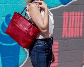 Leather Bag, Women's Shoulder Bag, Handmade Leather Bag, Handbag, Red Italian Leather Bag