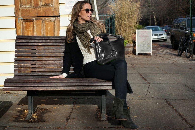 Leather Bag, Leather Handbag, Leather Shoulder Bag, Leather Purse, Black Shoulder Bag, Floto Tavoli 5541BLACK image 1