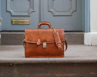 Leather Briefcase,Brown Leather Briefcase, Mens Leather Briefcase, Laptop Bag, Leather bag, Mens Briefcase (66TOBACCO)