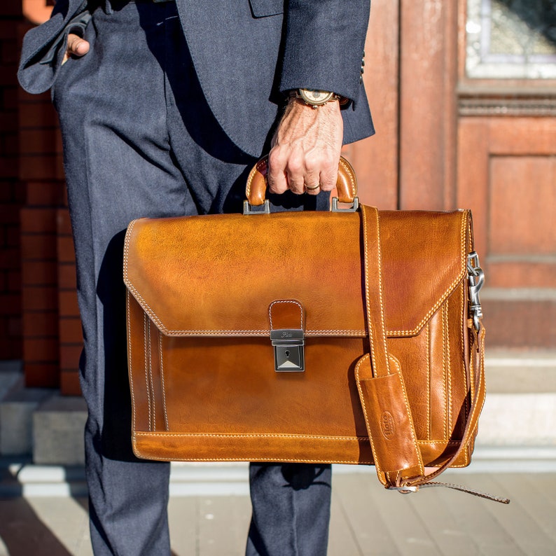 Venezia Brown Leather Briefcase Laptop Bag Leather Messenger - Etsy