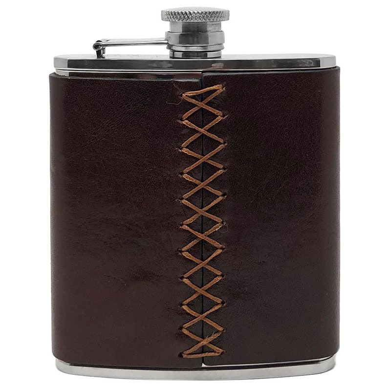 Floto Italian Leather Flask Handmade with 18-8 Food Grade Stainless Steel and Hand Stained Calfskin