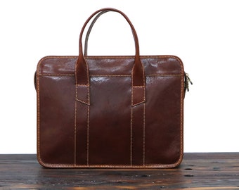 Leather Briefcase,Brown Leather Briefcase, Mens Leather Messenger Bag, Laptop Bag, Leather bag, Men's Briefcase (4454BROWN)