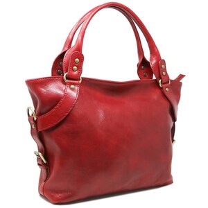 Leather Bag, Handmade Leather Bag, Handbag, Woman Leather Bag, Red Leather Shoulder Bag, Made in Italy Handbag 5579RED image 9