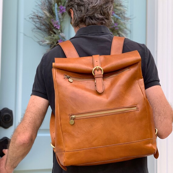 Leather Backpack Floto Roma Roll Top 