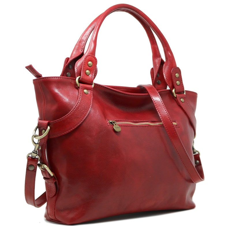 Leather Bag, Handmade Leather Bag, Handbag, Woman Leather Bag, Red Leather Shoulder Bag, Made in Italy Handbag 5579RED image 4