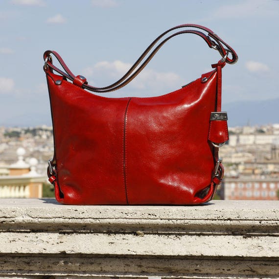 red leather shoulder bag