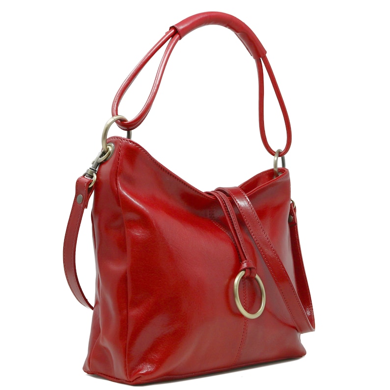 Leather Bag, Leather Handbag, Leather Shoulder Bag, Leather Purse, Red Shoulder Bag, Floto Tavoli 5541RED image 4