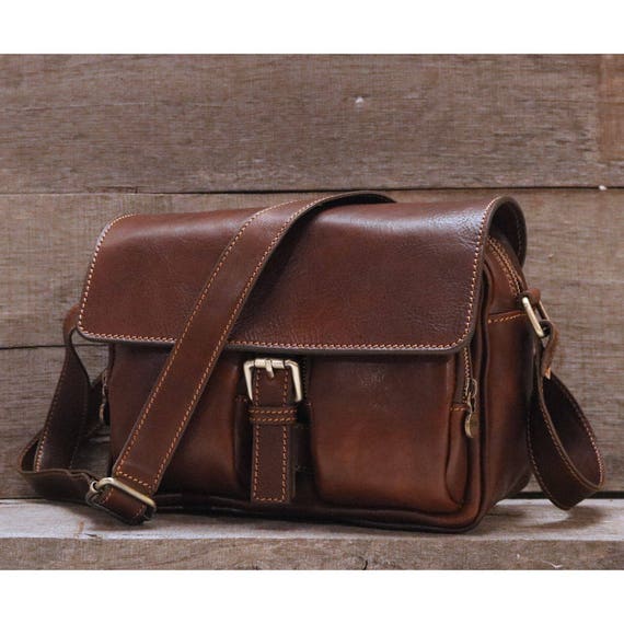 small leather camera bag