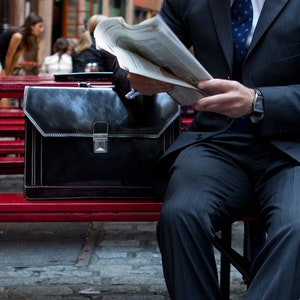 Leather Briefcase, Men&#39;s Leather Briefcase, Laptop Bag, Leather Bag, Gift for Him, Black Leather Briefcase, Floto Venezia