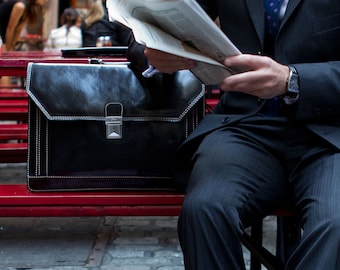 Pasta de couro, Pasta de couro masculina, Bolsa para laptop, Bolsa de couro, Presente para ele, Pasta de couro preta, Floto Venezia
