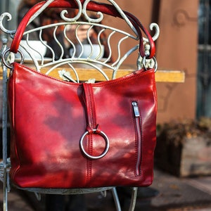 Leather Bag, Leather Handbag, Leather Shoulder Bag, Leather Purse, Red Shoulder Bag, Floto Tavoli 5541RED image 2