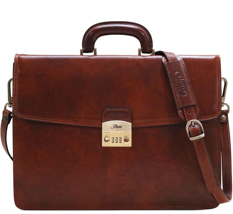 Leather BriefcaseBrown Leather Briefcase Combination Lock Etsy