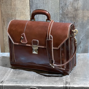 Venezia Brown Leather Briefcase, Laptop Bag, Leather Messenger Bag,  Attache, Leather Bag, Floto Bag