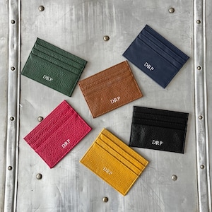 Personalized Slim Leather Credit Card Wallet, Card Case, Monogram