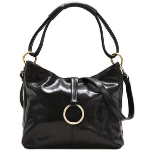 Leather Bag, Leather Handbag, Leather Shoulder Bag, Leather Purse, Black Shoulder Bag, Floto Tavoli 5541BLACK image 2