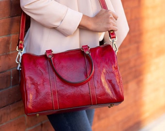 Leather Boston Bag - 4 Colors, Leather Handbag, Handmade Leather Bag, Woman Brown, Red, or Blue Leather Bag, Floto Bag