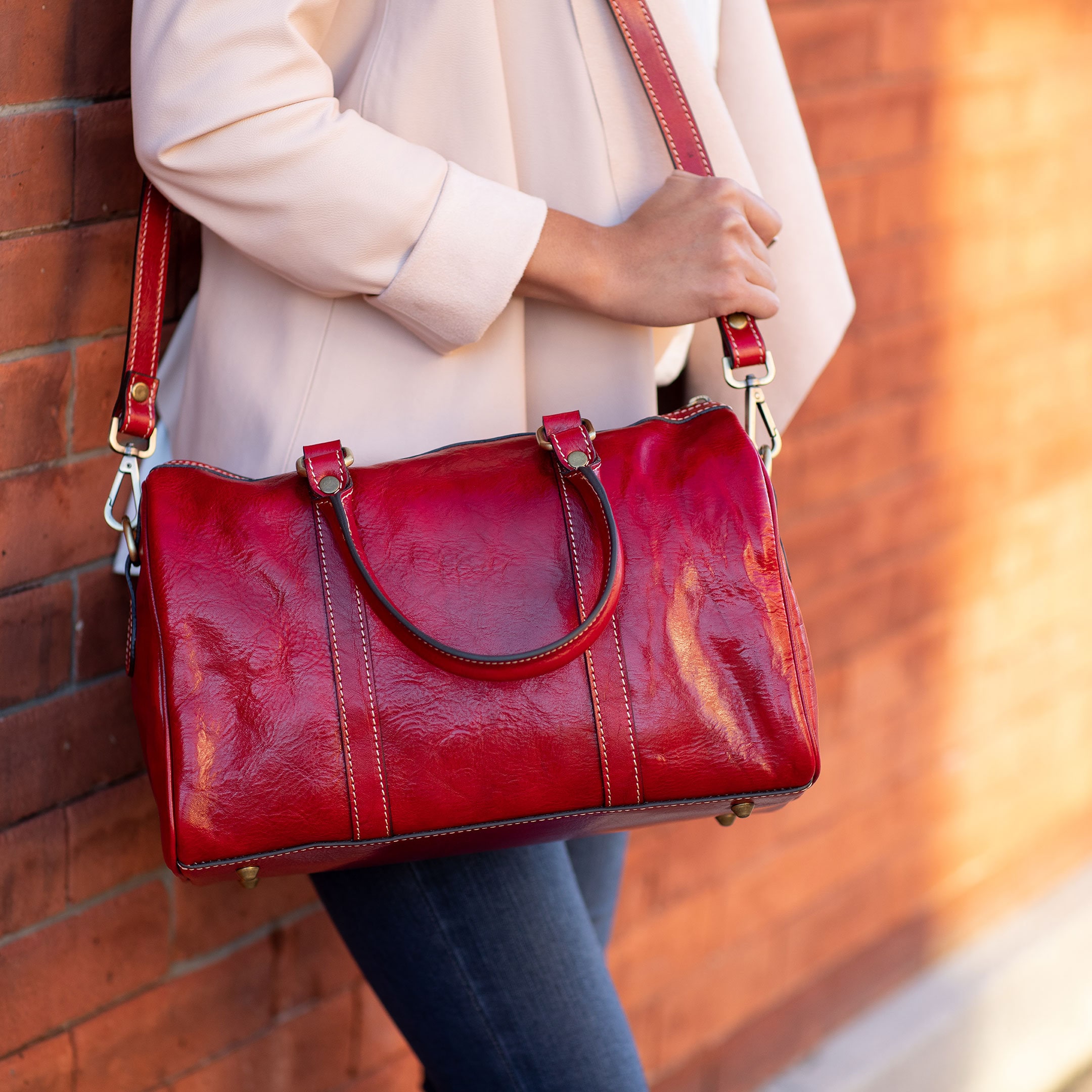 Womens red leather satchel bag, Handmade leather bag