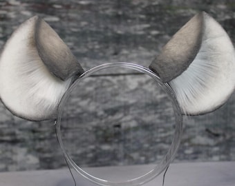 Gray Silver White Mouse Rat Ears Faux Fur Headband