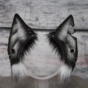 Black & Gray Faux Fur Mini Bat Ears with Gauges Headband