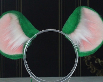 Green Pink White Mouse Rat Ears Faux Fur Headband