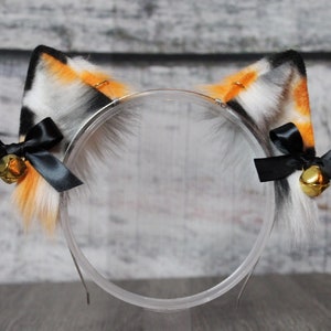 Calico Orange White Black Gray Faux Fur Kitten Ears Headband