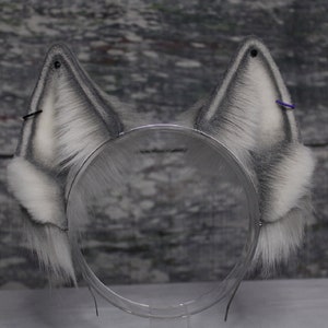 Gray and White Faux Fur Wolf Ears Headband