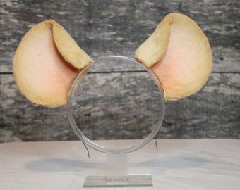 Beige Blonde Pink Mouse Rat Ears Faux Fur Headband