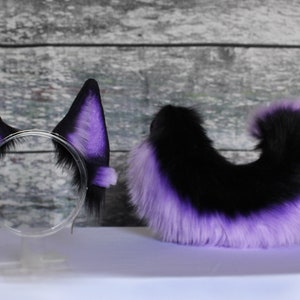 Purple & Black Faux Fur German Shepherd Dog Style Ears and Tail