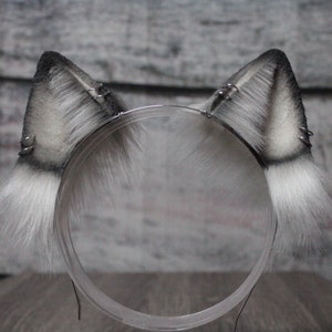 Gray and White Faux Fur Kitten Ears Headband