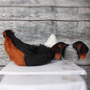 Red Brown Black White Faux Fur Dog Ears and Tail Set