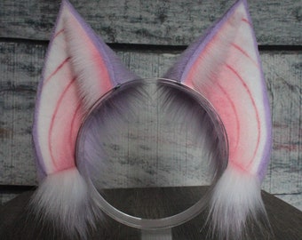 ライトパープルとピンクのコウモリ耳ヘッドバンド