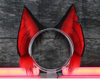 Rot und Schwarz Kunstpelz Fledermaus Ohren Stirnband
