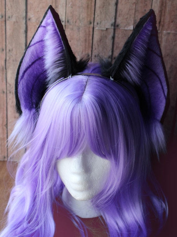Purple and Black Faux Fur Bat Ears Etsy