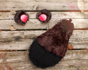 Brown Faux Fur Tanuki Raccoon Cosplay Ears & Tail Set