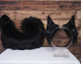 Conjunto de orejas y cola de pastor alemán de piel sintética negra